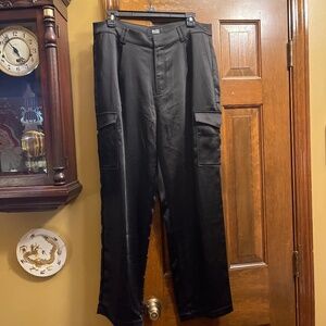 NWT Paige Malika Black Satin Cargo Pants.  Size 10.  Yr. 2024.